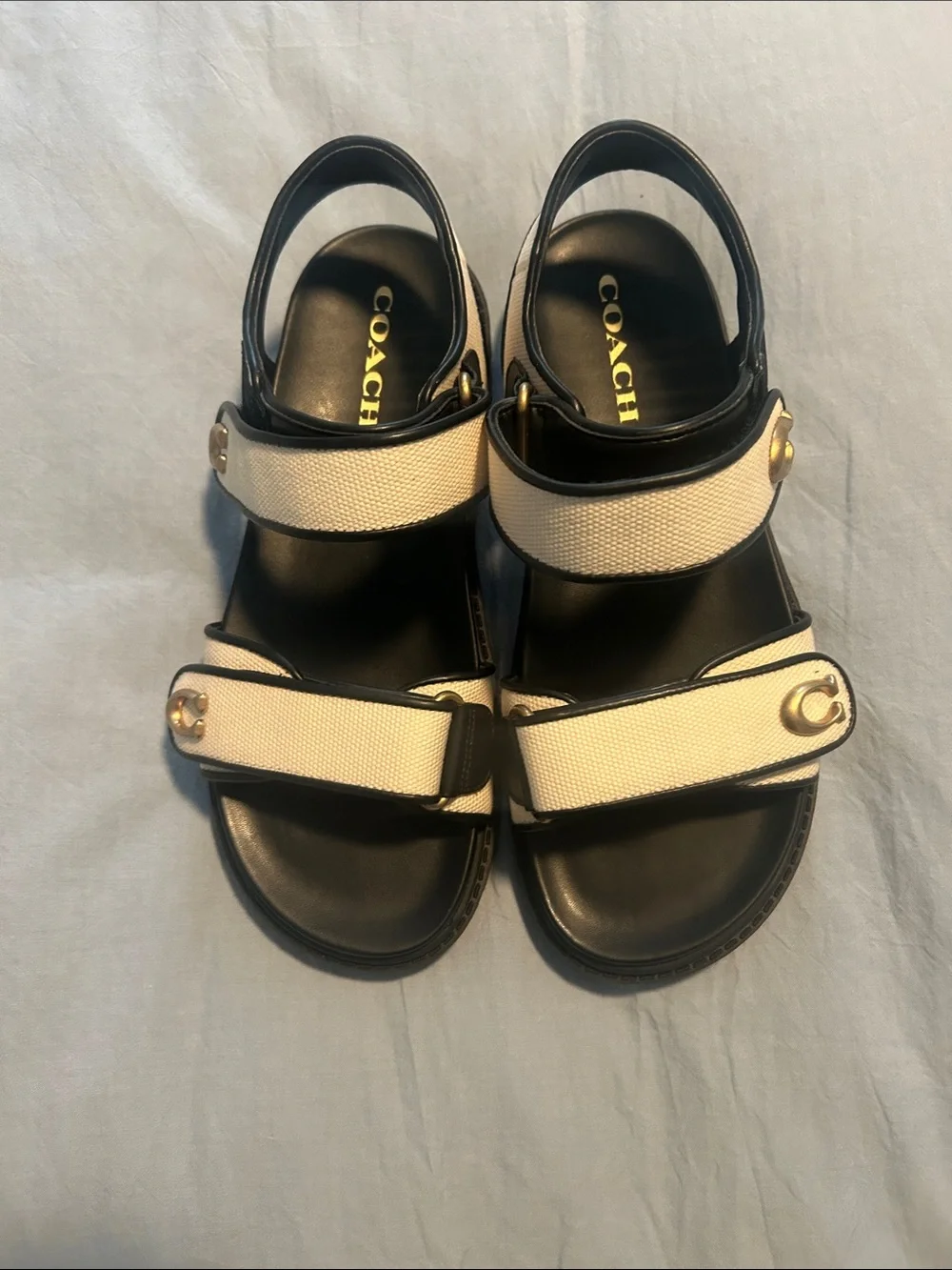 COACH Kids Black and Cream Strappy Sandals with Gold Hardware. Never worn